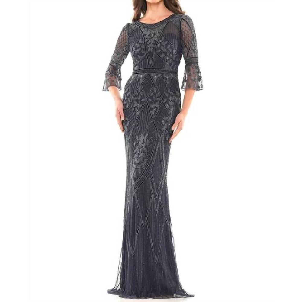 NEW COLORS DRESS beaded mesh gown in navy